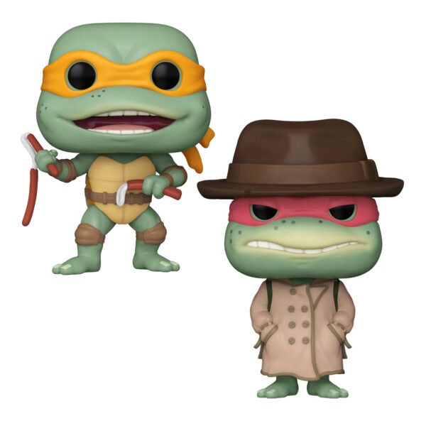 Teenage Mutant Ninja Turtles POP! Vinyl Figuren Michelangelo Sausage Nunchucks + Raphael w/Coat & Hat 9 cm